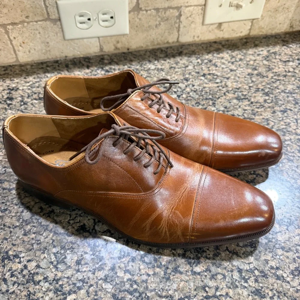 Florsheim Mens Cap Toe Oxford Dress Shoes Brown Leather Memory Foam 10.5D